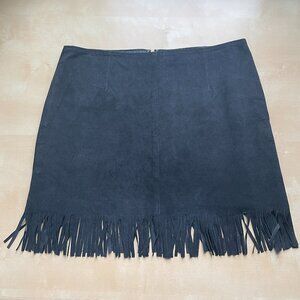 Vintage black suede skirt with fringe